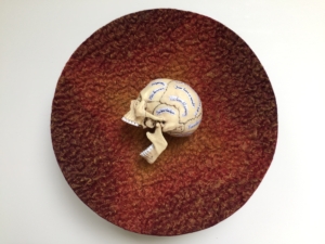 wall sculpture of felt and plastic scull